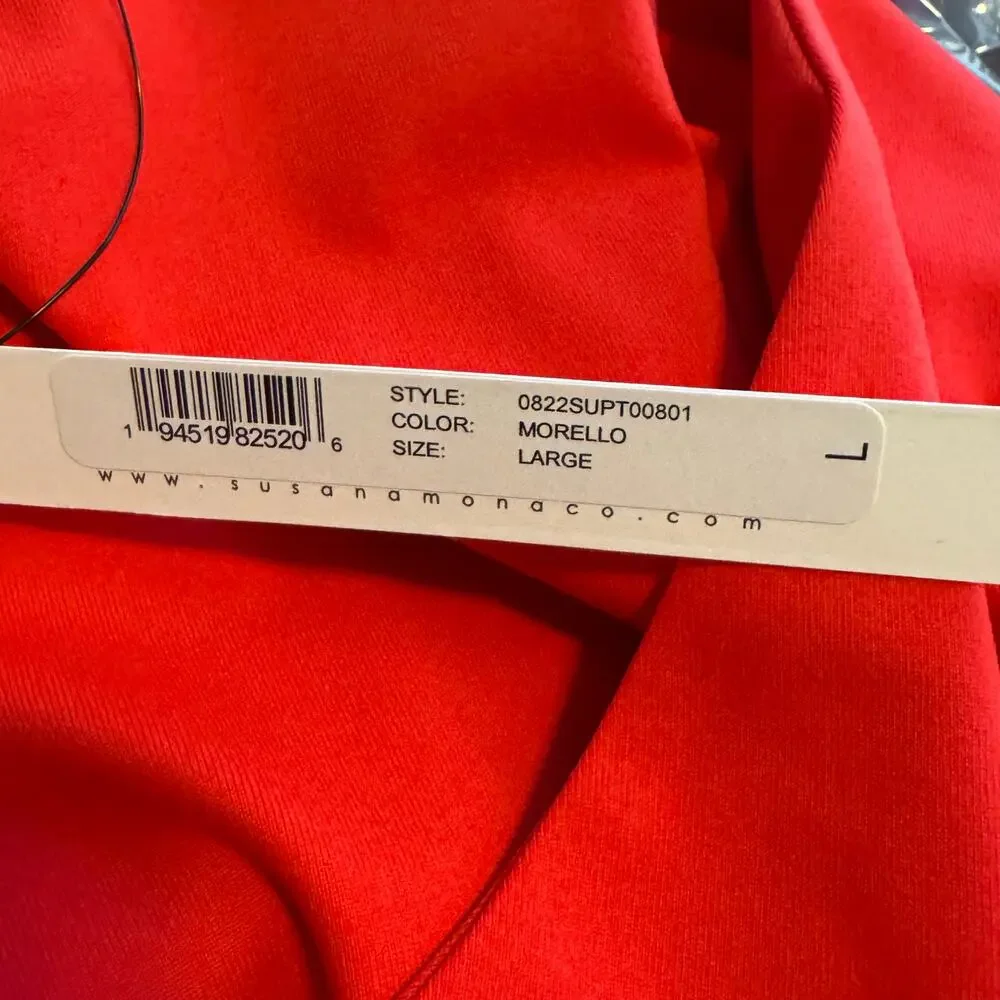 Susana Monaco Very V Long Sleeve Crop Top in Morello Red NWT Size Large
